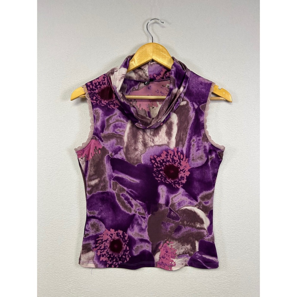 Sleeveless Floral Cowl Neck Top in Purple
